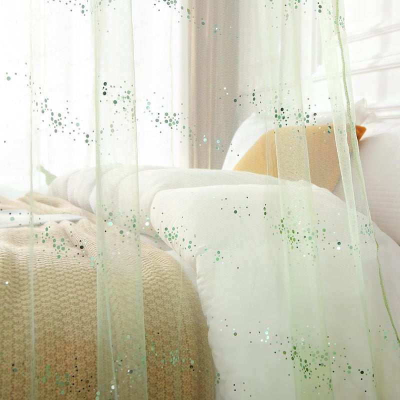 WANFASO Sage Sequins Queen Canopy Bed Curtains, Sheer Bed Canopy for Girls Adult Room Decor, Bed Canopy Scarf with Lights (2 Panel) - Image 5